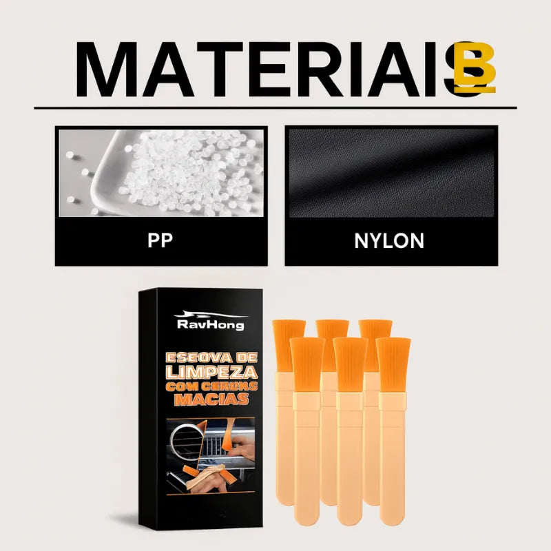 Escova de Limpeza Interna de Cerdas Macias – Detalhamento Automotivo