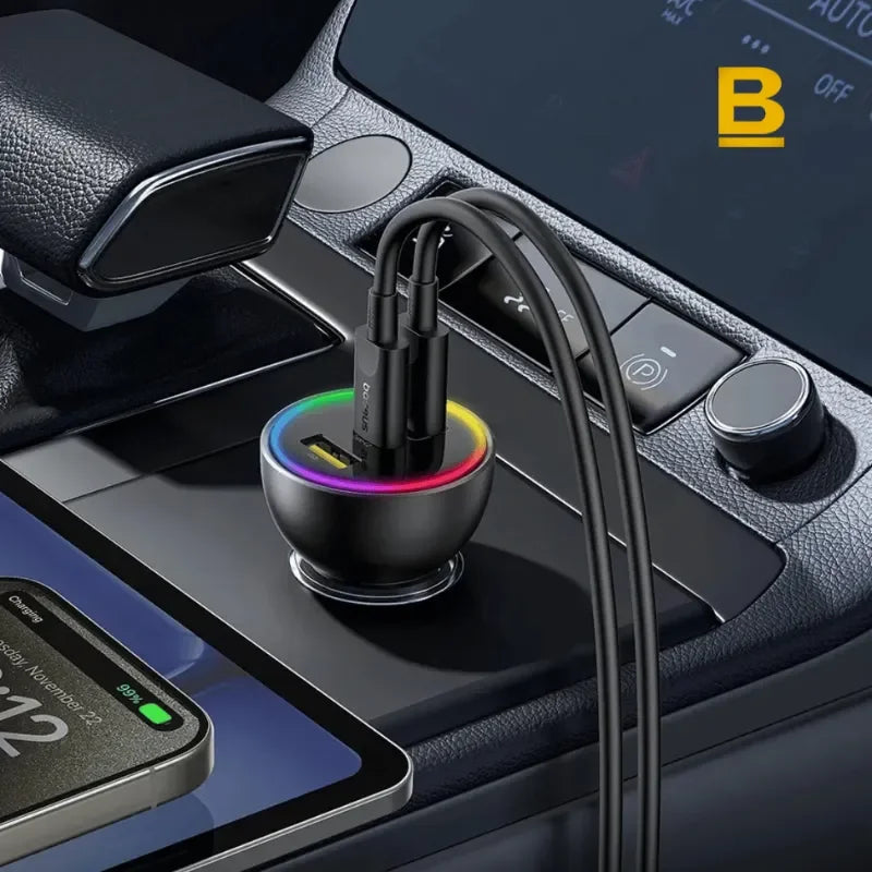 Carregador Veicular Turbo Power 152,5W com 3 Portas – Super Rápido e Compatível com Notebooks